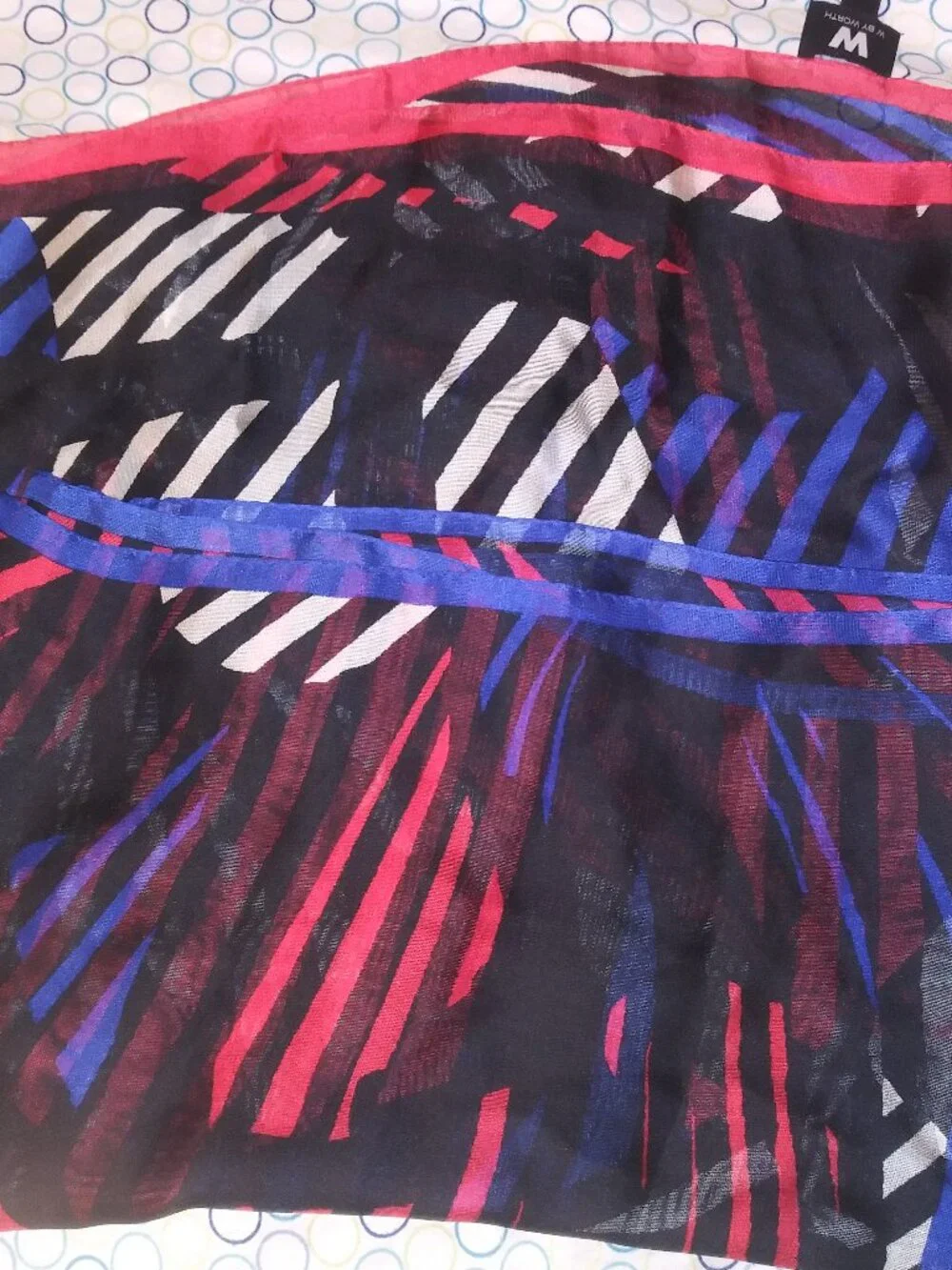 W BY WORTH 100% Silk Scarf Blue, red, white 26x70
